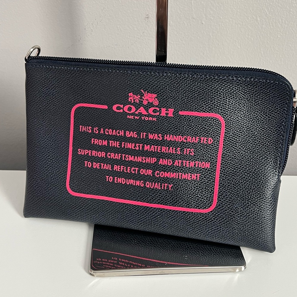 Coach StoryPatch Clutch Large Corner Zip Pouch, in dark navy blue